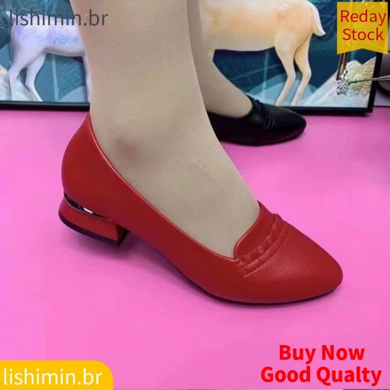 Primavera Novo Estilo Sola Confortável Salto Alto Salto Espesso Grande Baixo Mulheres Casual Couro Mãe Respirável