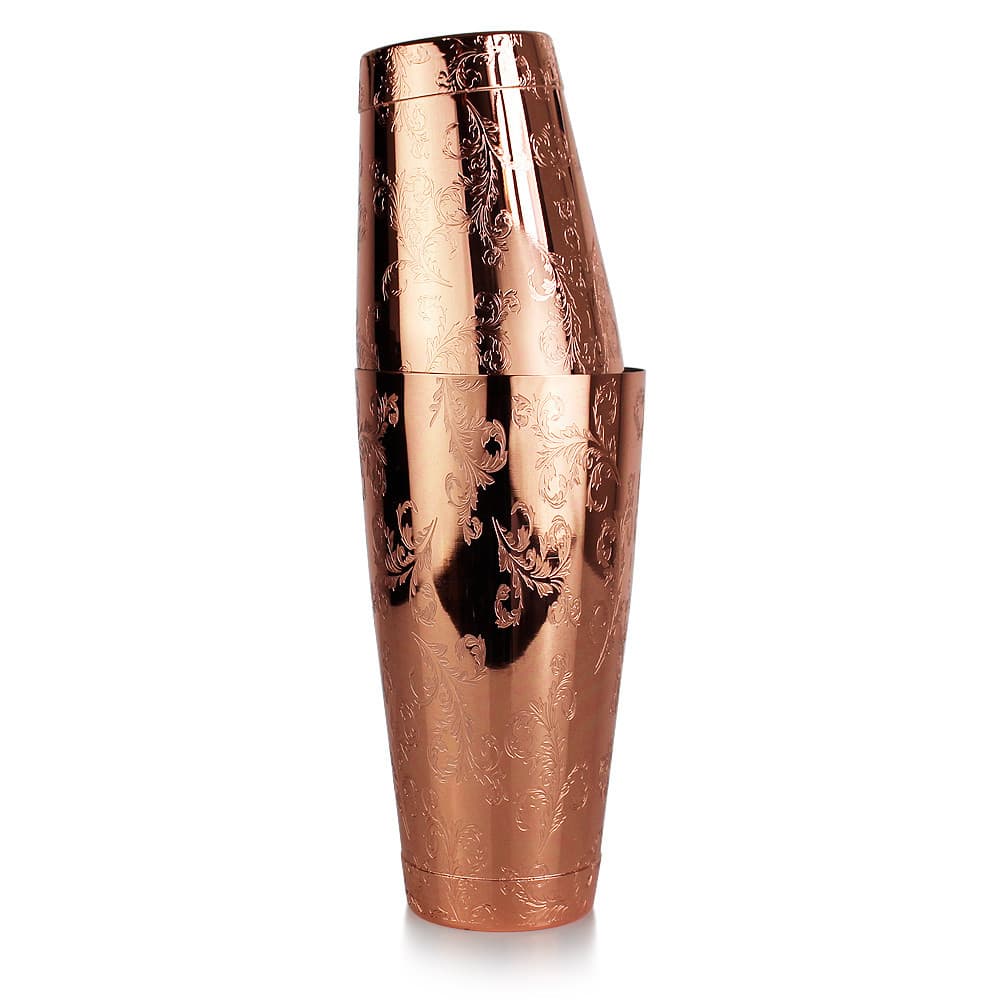 Coqueteleira de Boston Luxo Cobreada Floral Entalhado 28e18oz