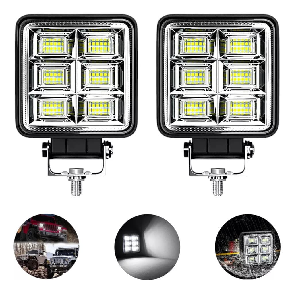 Kit 2 Farol Led Quadrado Milha 144w 12v 24v Extra Forte