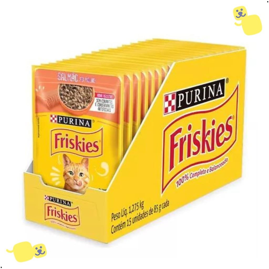 Kit 15 unidades Sachê Friskies Gato Sabor Salmão 85g Ração Úmida para Gatos Premium Especial