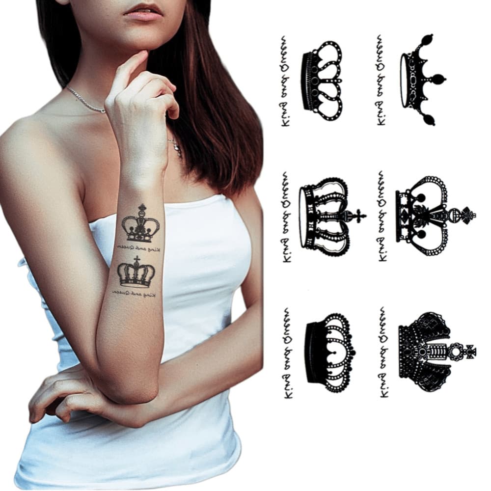 Tatuagem Temporária - Coroa Rei e Rainha Linda - King Queen Estilosa - 6x10
