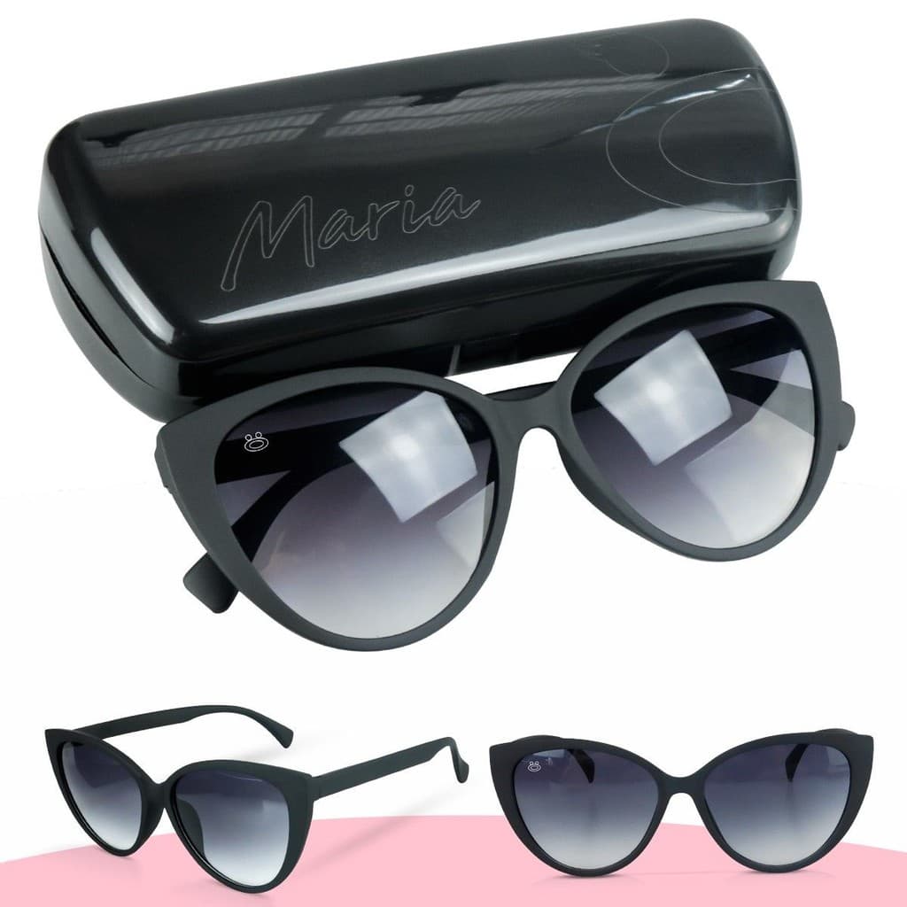 Óculos sol feminino emborrachado proteção UV + case estiloso delicado qualidade premium moda preto