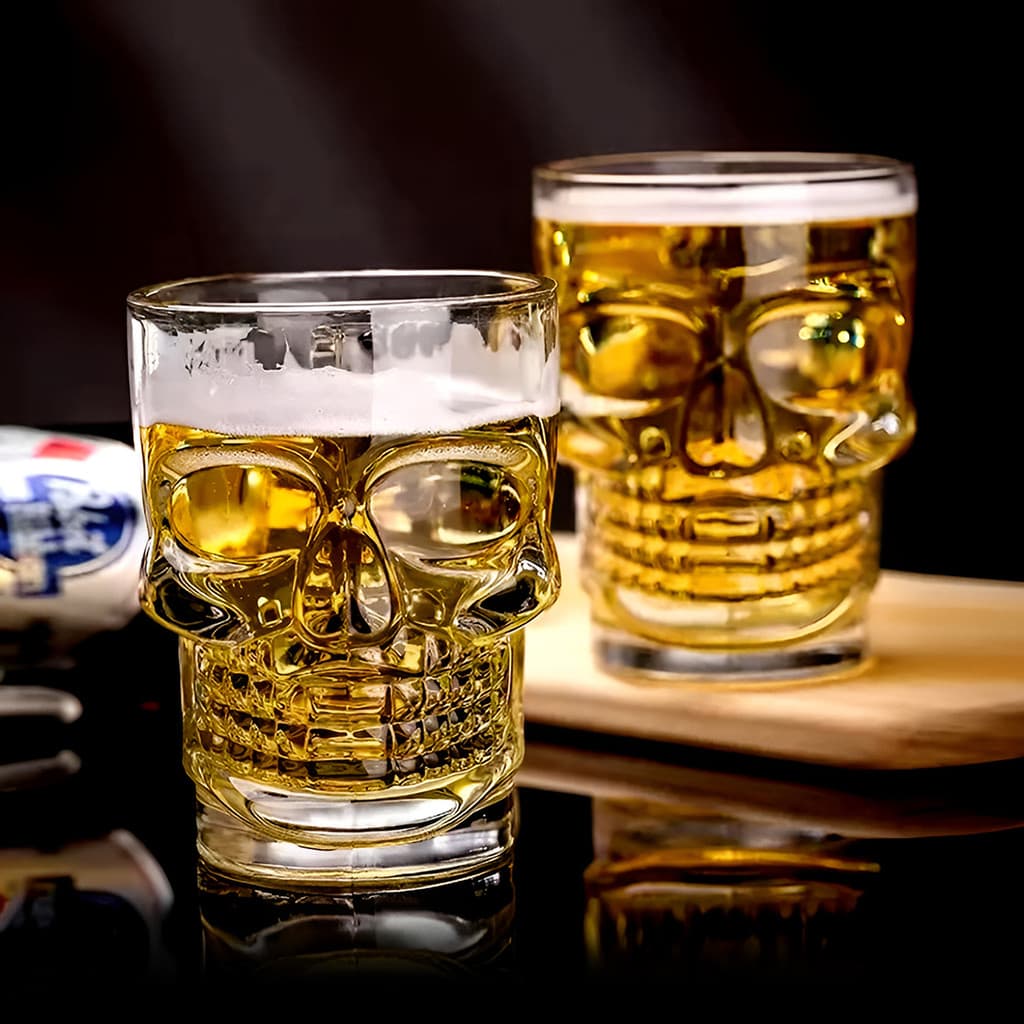 2 canecas de chopp cerveja caveira crânio esqueleto bar Skull Copo Drink presente restaurante Motoqueiro Motoclube Decor