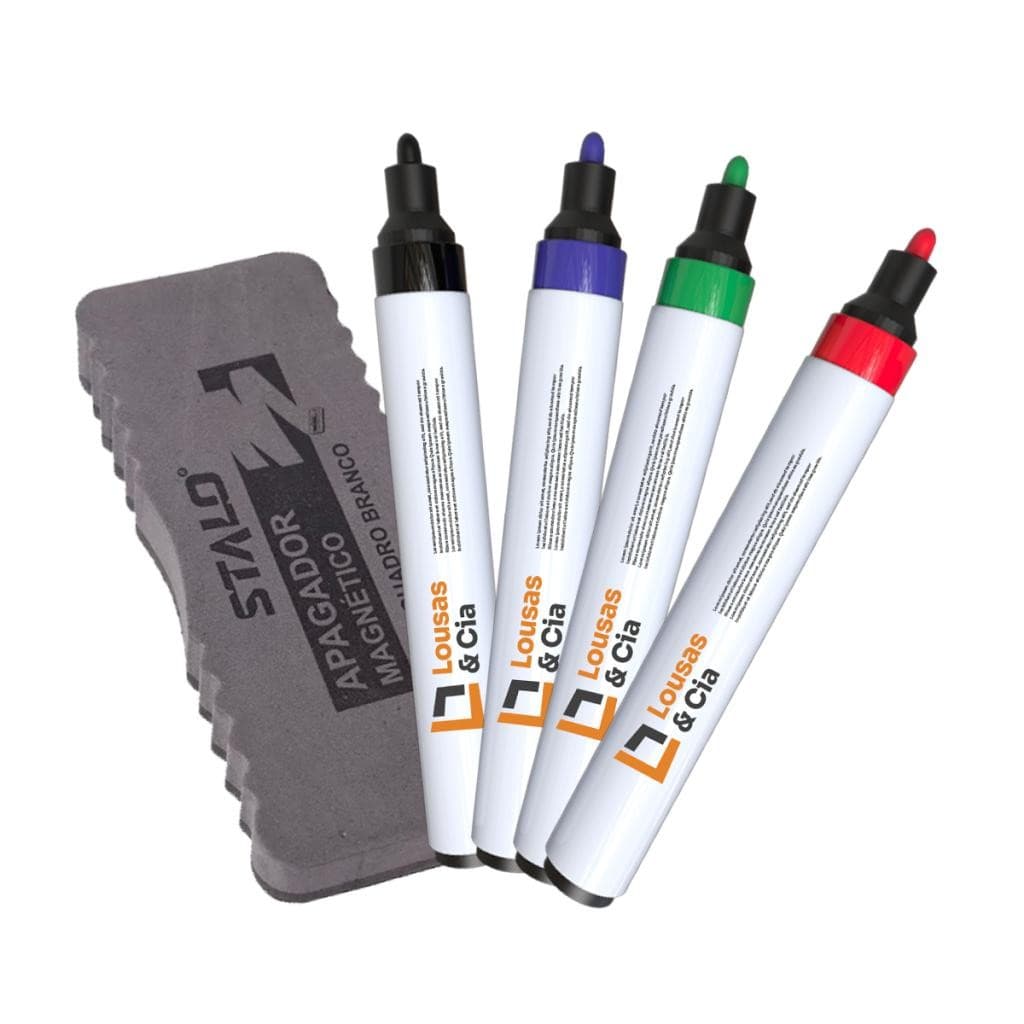 Kit 4 Canetas para Quadro Branco + Apagador Magnético Stalo