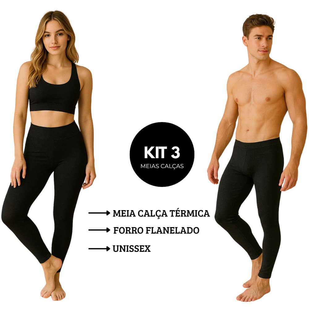 KIT 3 Meia Calça Térmica Unissex Com Forro Flanelado Peluciada Feminina Frio Sem Pé Masculina