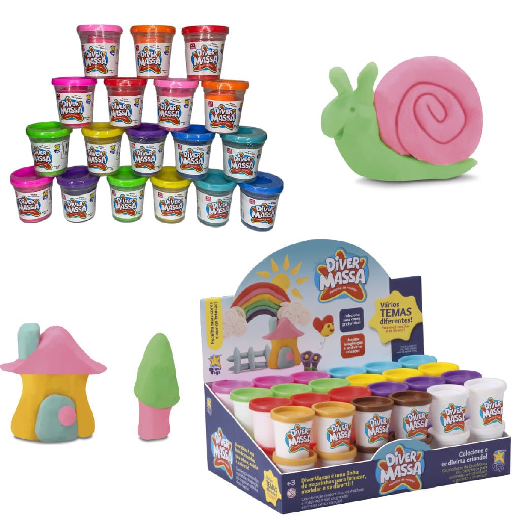 Kit Massinha de Modelar 48 Unidades + Moldes Coloridos Sortidos