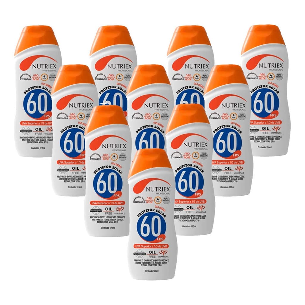 Protetor Solar Fator 60 Kit 10 un 120 Gramas Ml Máxima Proteção Sol Verão Filtro Protege Bloqueador