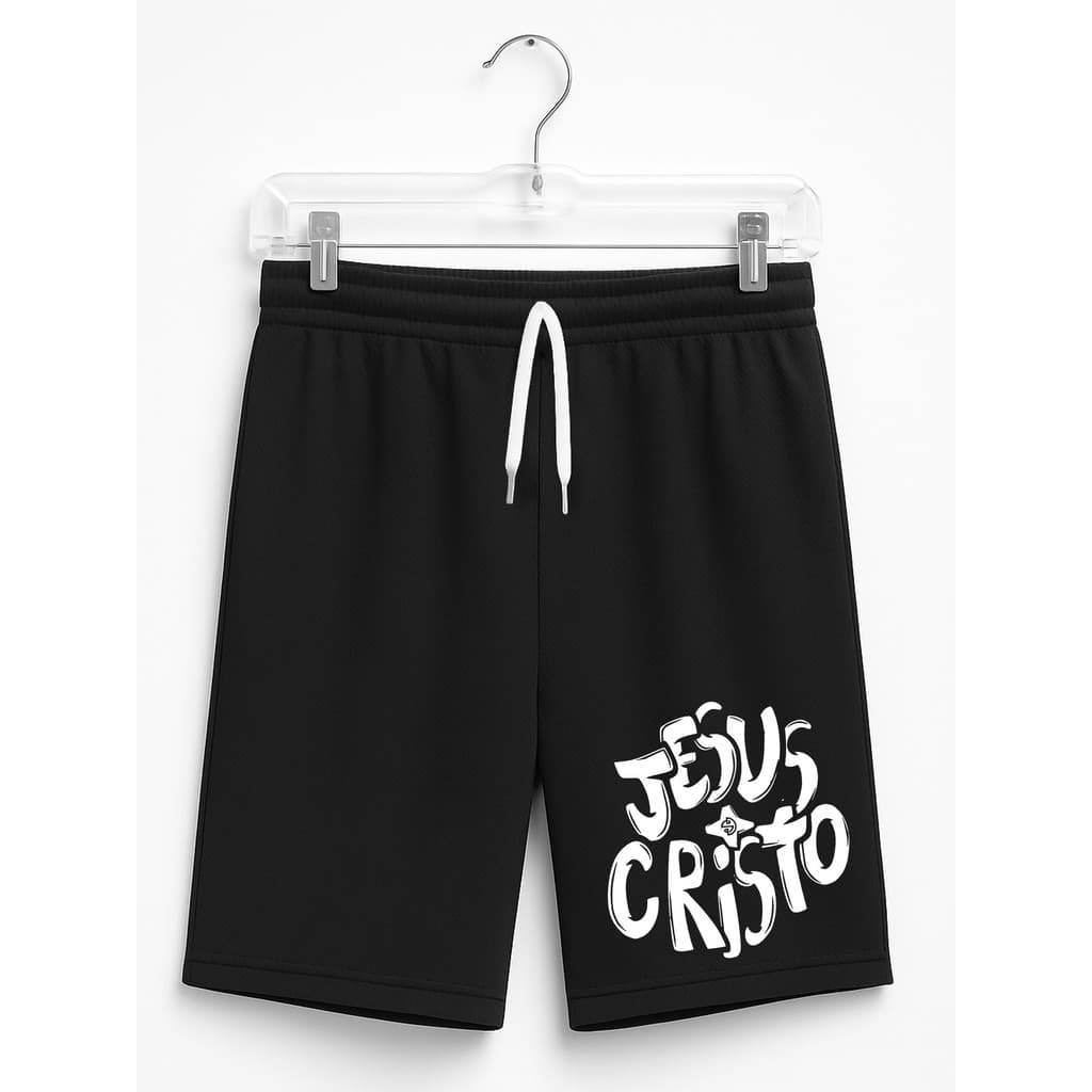 Bermuda Moletom Infantil Gospel com Estampa de Jesus Tecido Macio