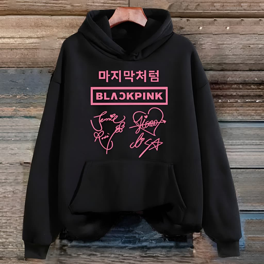 Blusa De Frio Moletom Canguru Algodão Black Pink Autógrafos