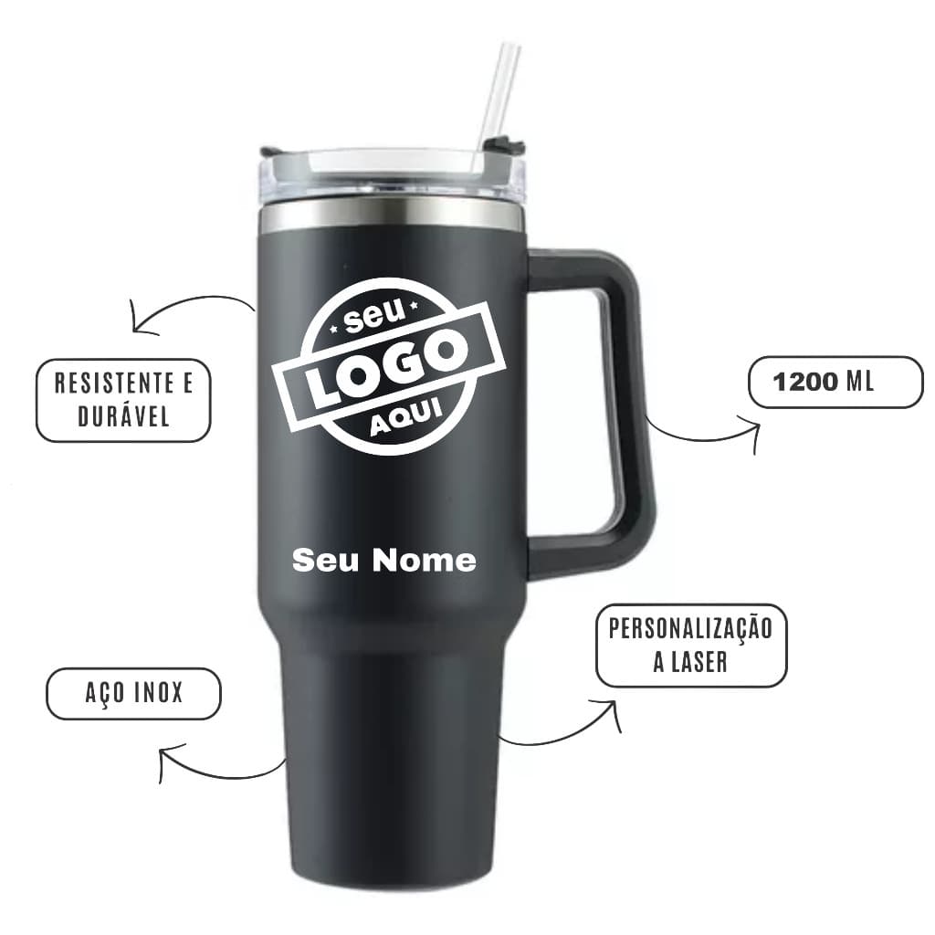Copo Térmico 1200ML Personalizado Nome Time Marca Gravado a Laser