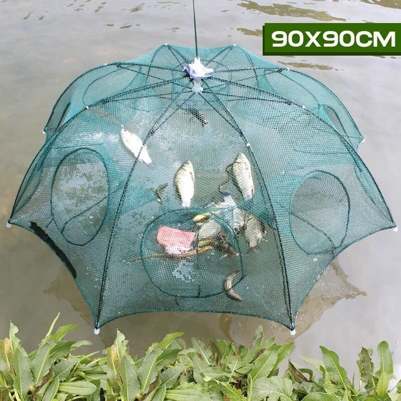 Armadilha Covo Peixe Isca Viva Lambaris Camarões 90x90cm/ peixes com 8 entradas Rede Retrátil