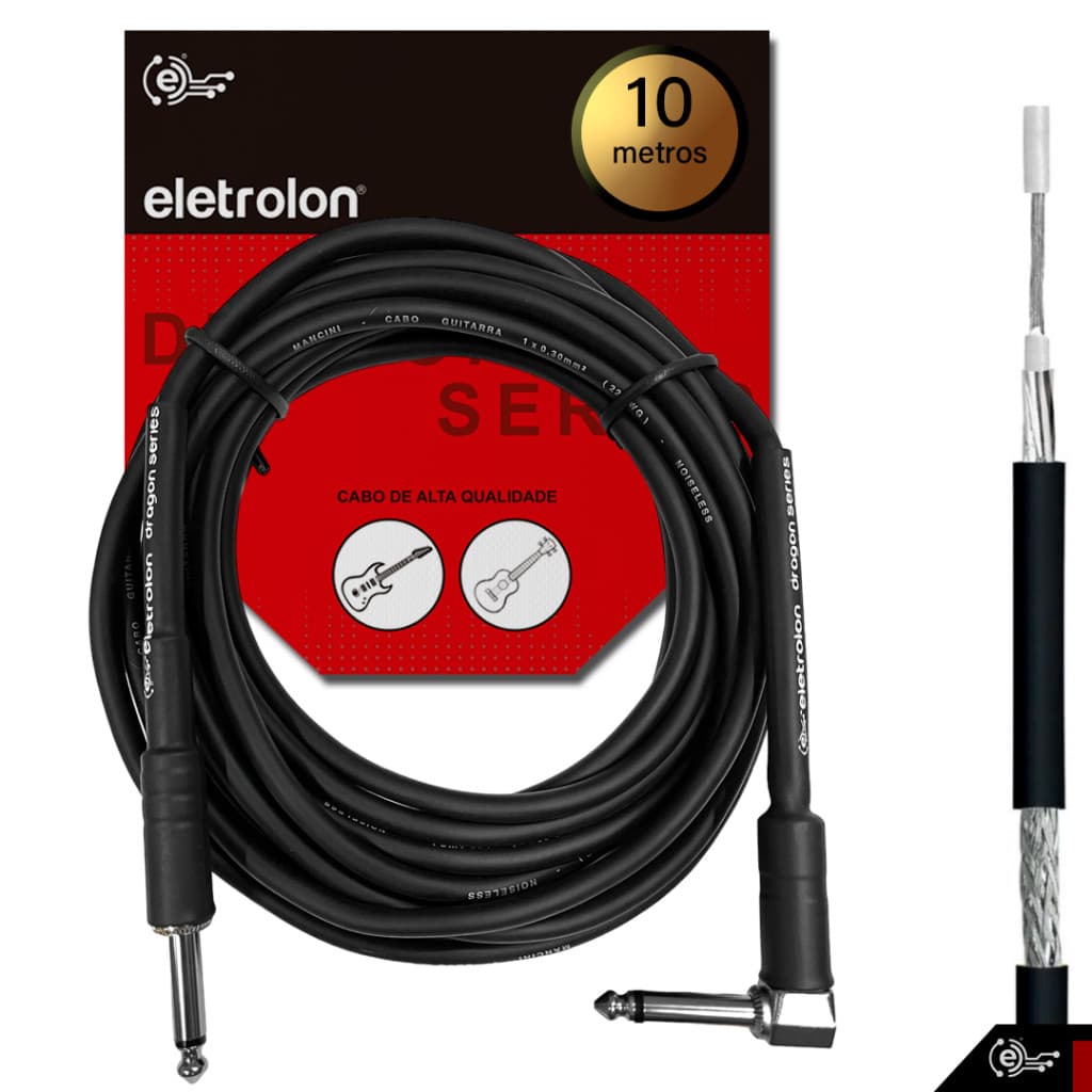 Cabo P10 P10 90 Graus Para Violão Guitarra Baixo 10m Metros