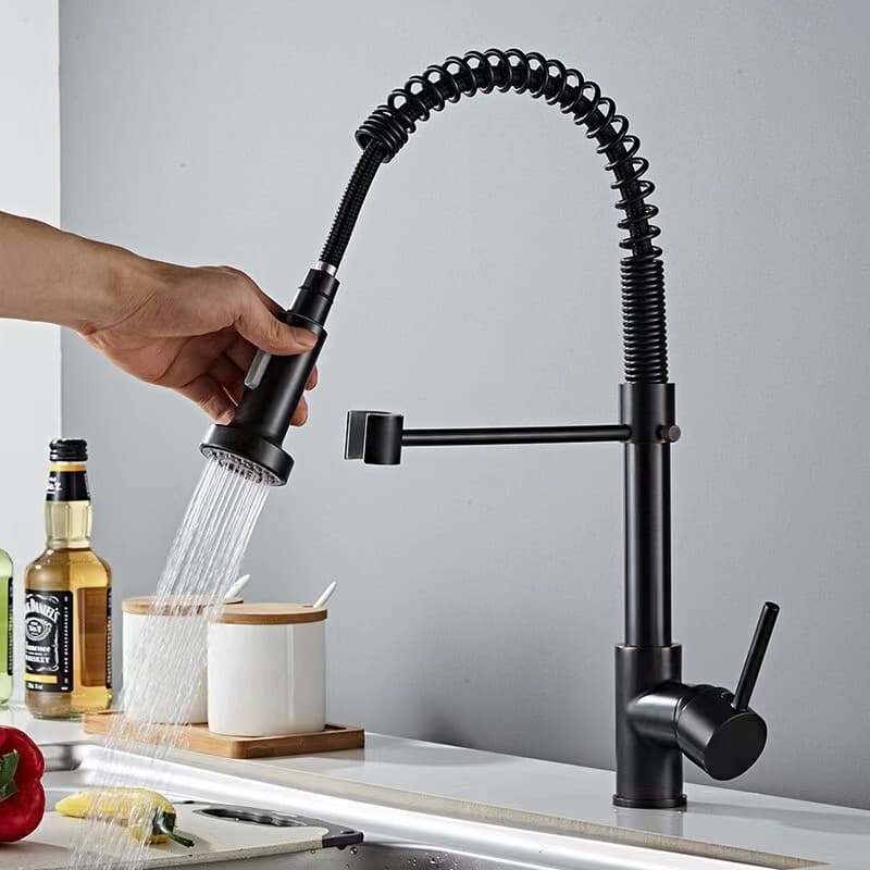 Torneira Cozinha Gourmet Aço Inox De Bancada Monocomando Com Spray Extensor Torneira Luxo Cromado Cor Prata Preto