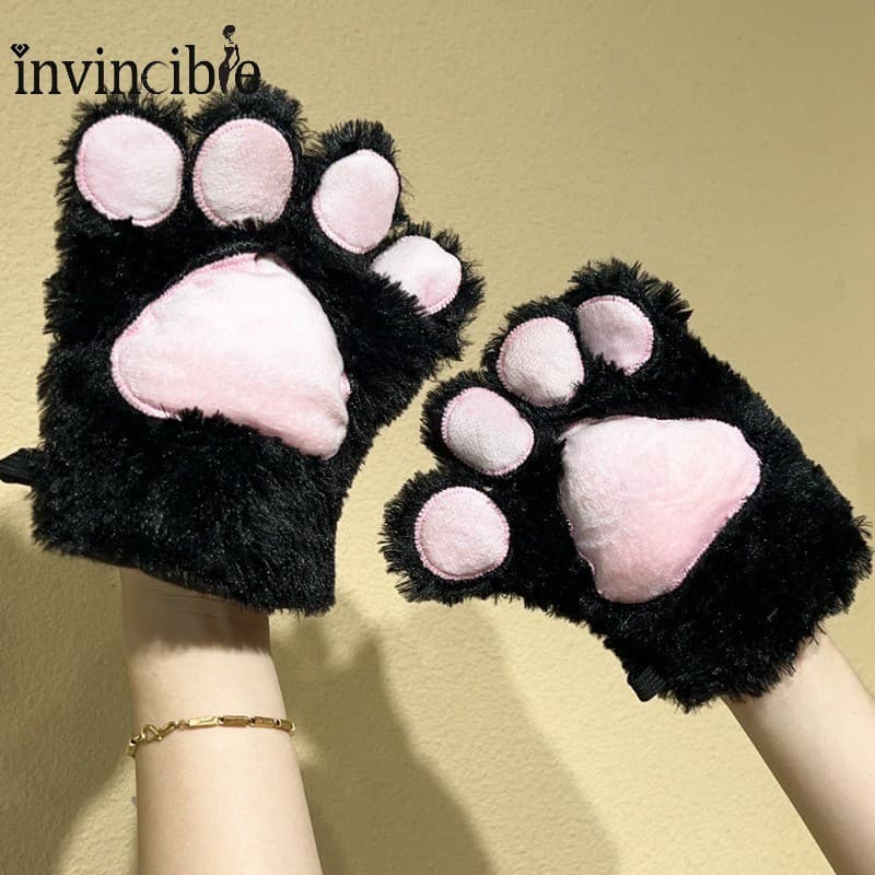 Luvas de Pata de Gato de Pelúcia Fashion Cosplay - Desenho Animado Fofo Quente Macio Confortável Fibra de Poliéster FUY1