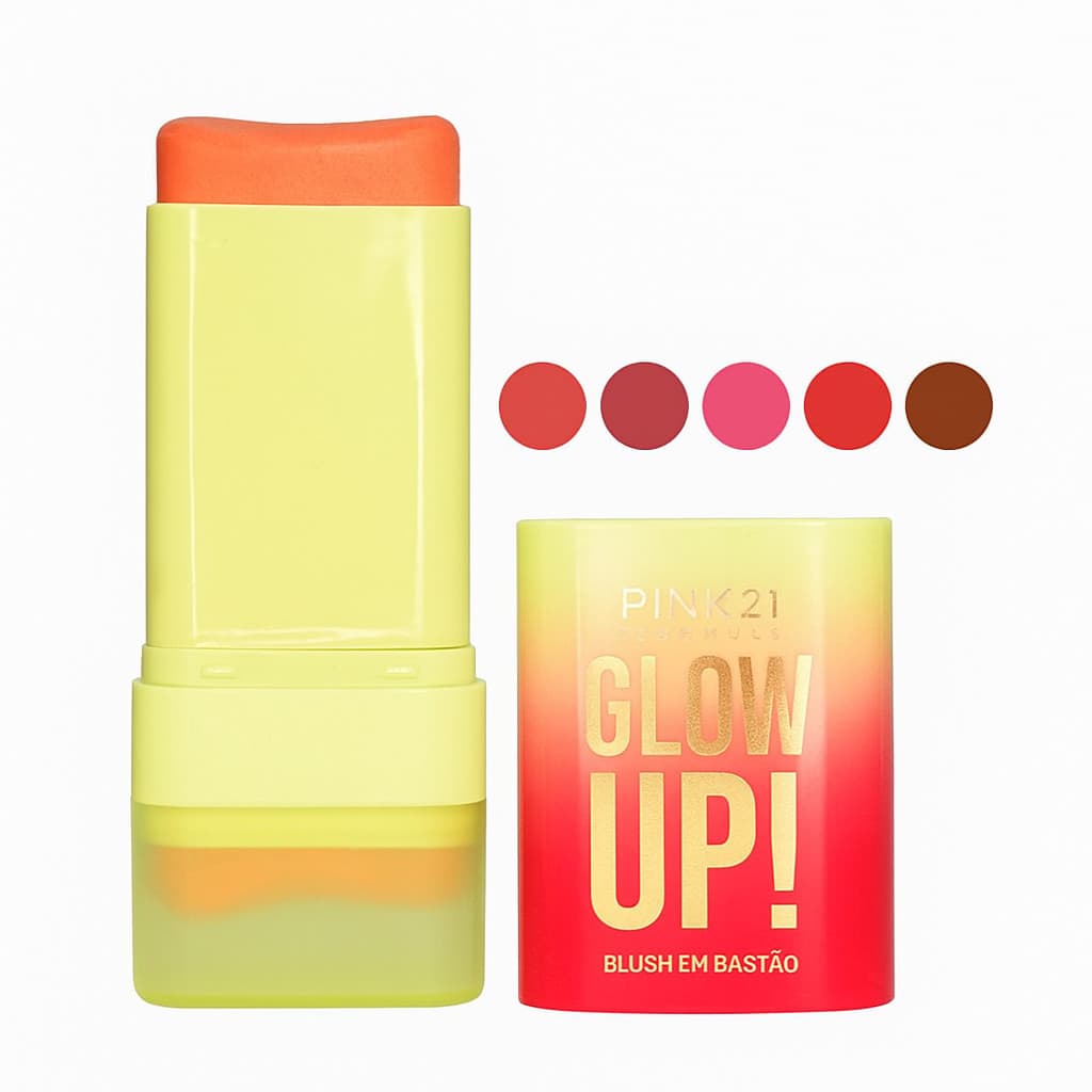Blush Cremoso em Bastão Pink 21 Glow Up CS5716 – Dupla Ponta com Esfumador