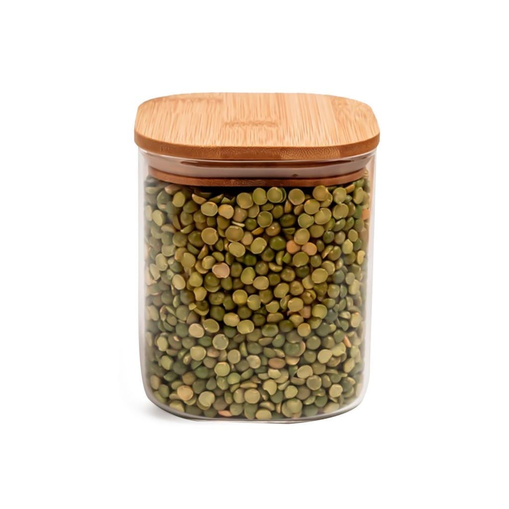 Pote Porta Condimentos Mantimentos Design Sofisticado Tampa De Bambu Quadrado Hermético 740ml