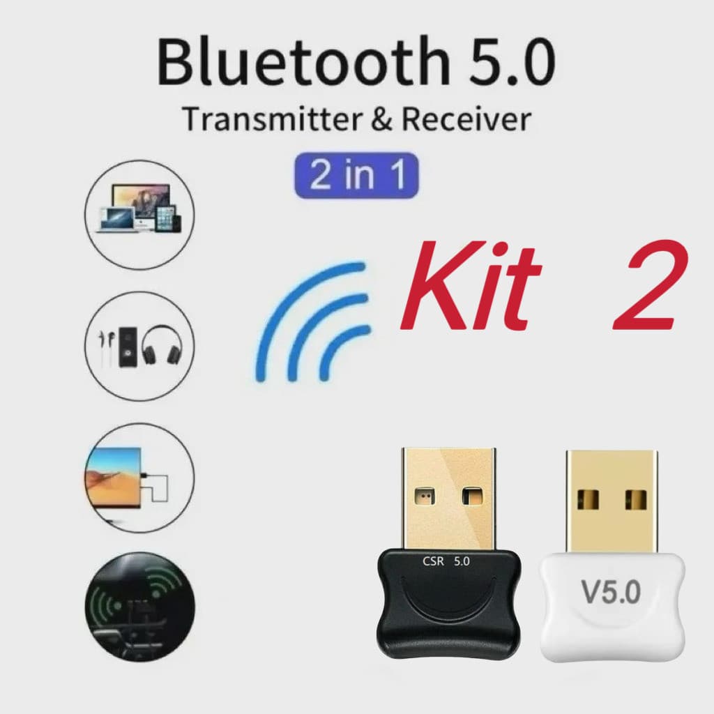 Kit 2 Adaptador USB Sem Fio Bluetooth 5.0 Transmissor Receptor de Música MINI