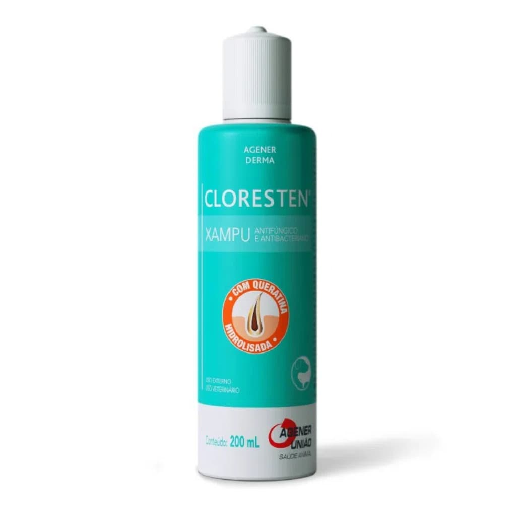 Cloresten Shampoo Antibacteriano Para Cães E Gatos 200mL Agener União