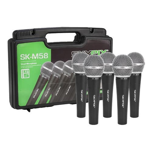KIT COM 5 MICROFONES DE FIO COM MALETA SK-M58 SKYPIX + NOTA FISCAL E GARANTIA