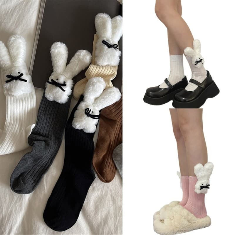 Meias Adoráveis De Cano Médio Com Coelhos De Pelúcia , Mulheres , Adolescentes , Princesa , Elásticas Para Meninas , Dan