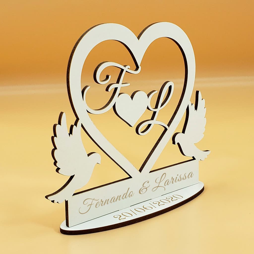 10 Centro De Mesa Casamento Iniciais + Data Mdf Branco