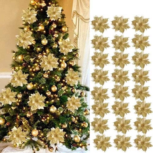 Kit 24 Pcs Flores Artificiais De Natal Com Clipes Pronta Entrega