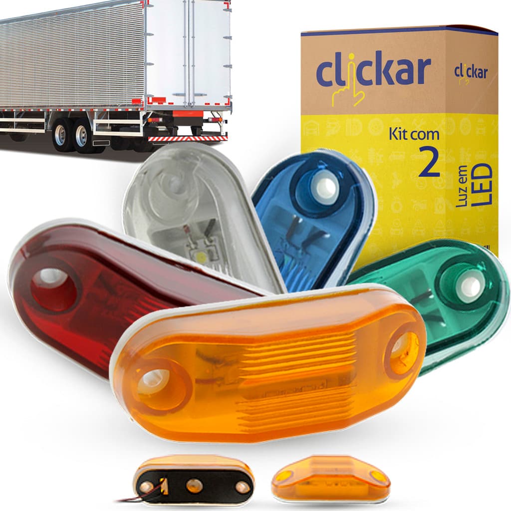 Kit 2 Lanternas Lateral Delimitadora Placa Teto LED Caminhão Ônibus Vuc Baú Barcos Trailer Carretinha Trator