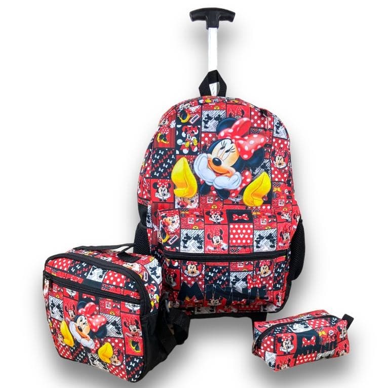 Kit Mochila escolar infantil Minnie Lancheira térmica e estojo