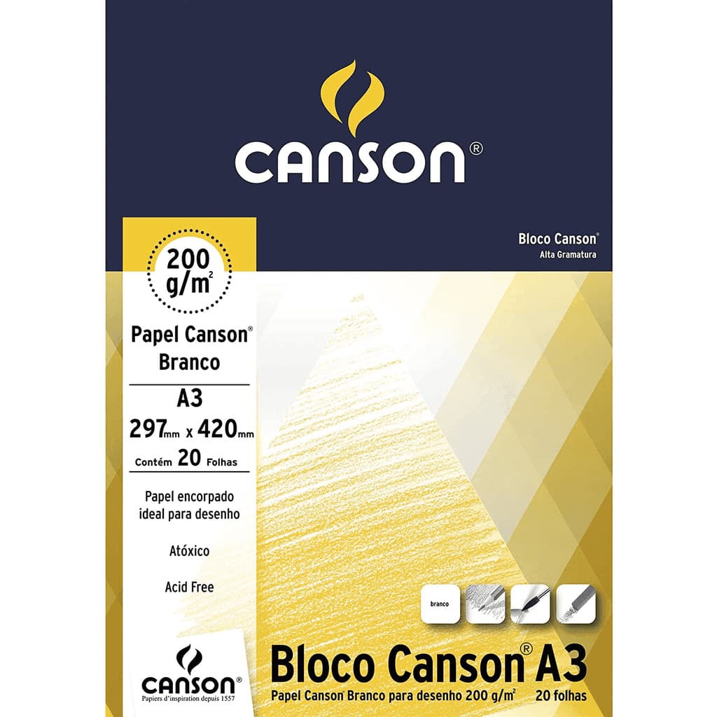 Bloco para Desenho A3 200g/m2 Branco 20 folhas - 66667044