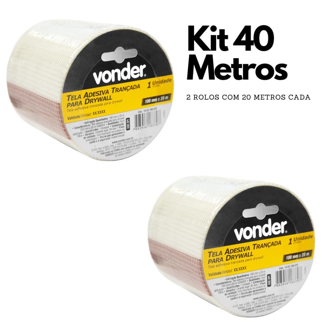 Kit 2 Fitas Teladas Adesivas VONDER para Drywall - 100 mm x 40 m