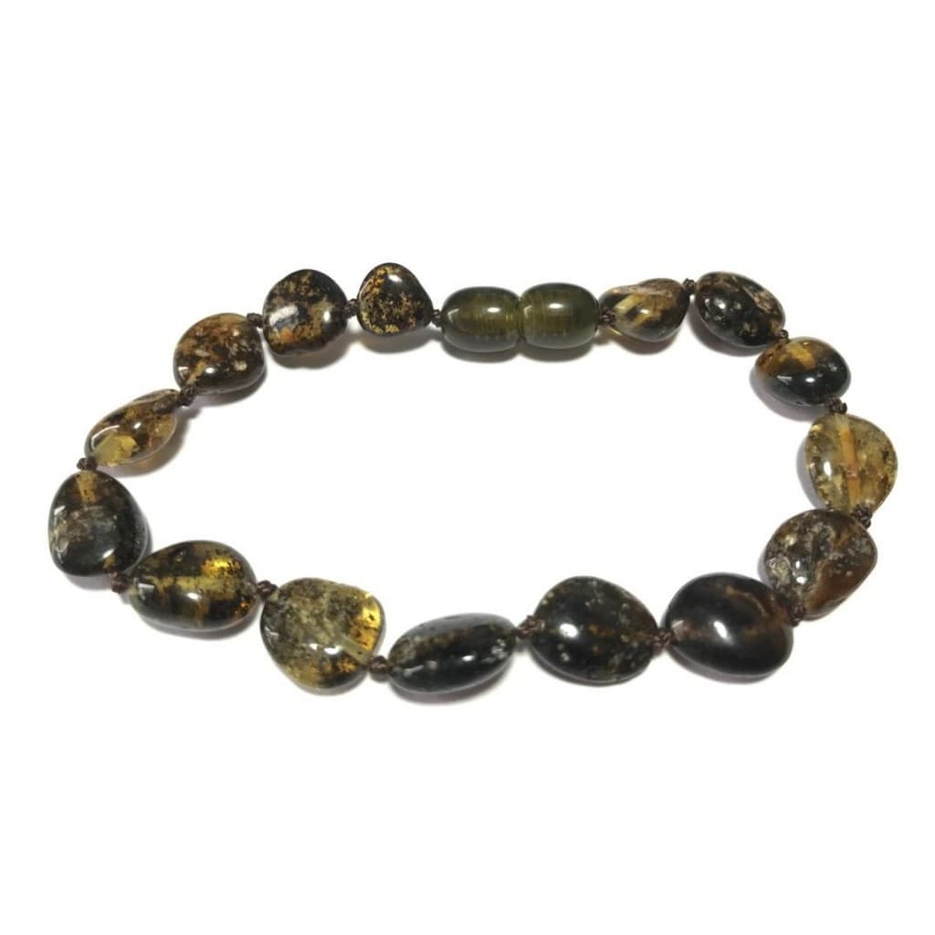 Pulseira de Âmbar Bebê Oval Dark Green Polido