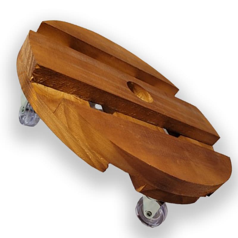 Suporte de Madeira Redondo P/ Vaso de Planta C/Rodinhas 45cm Cristal Botijão Resistente até 160kg