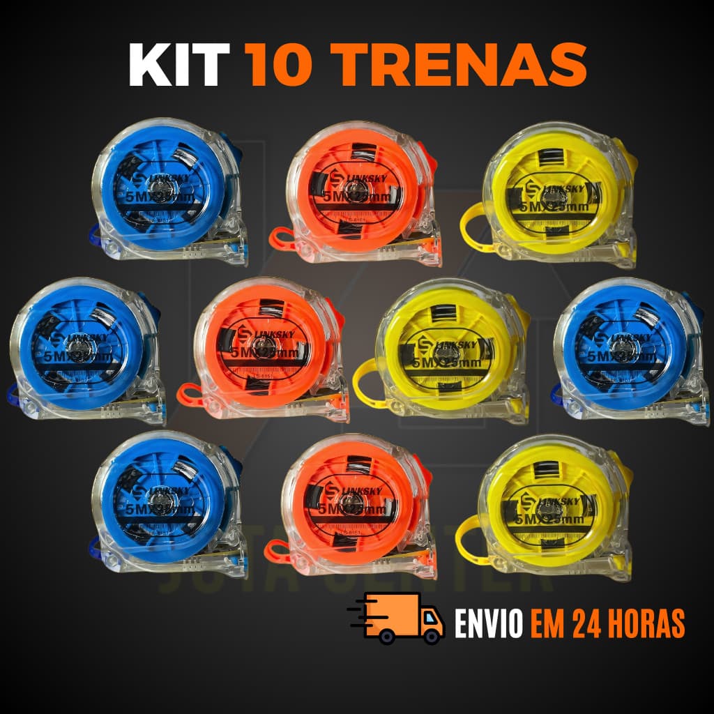 Kit Trena Métrica 5 Metros Transparente Fita de Aço Profissional com Trava