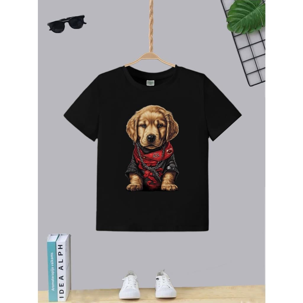Camiseta Infantil Menino Juvenil Teen Estampa Dog Lenço Chique T-shirt Masculina Moda Algodão Gola Redonda