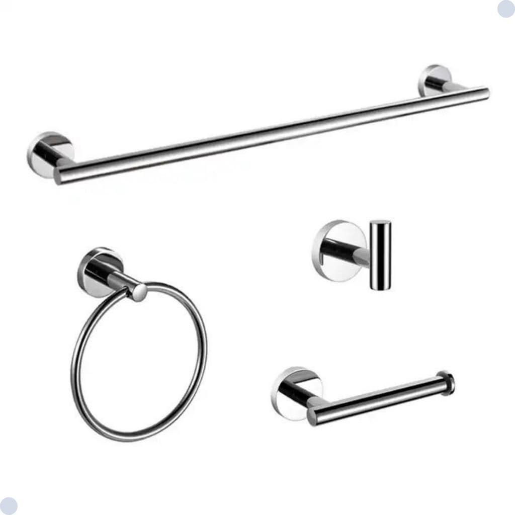 KIT ACESSORIOS PARA BANHEIRO ACABAMENTO REDONDO AÇO INOX CROMADO 4 PEÇAS