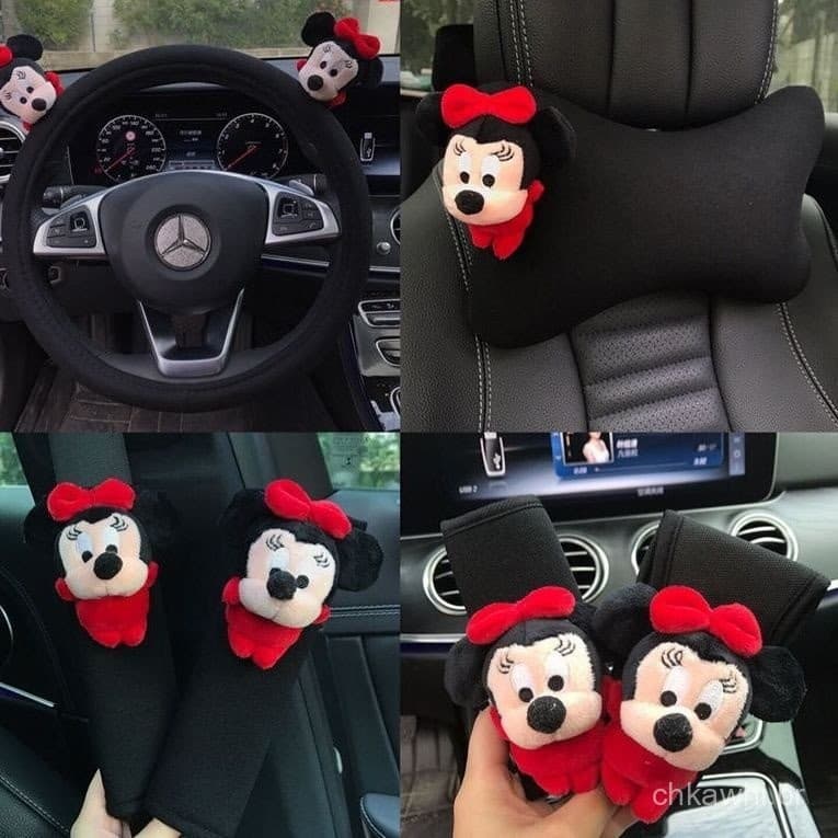 Mickey Mouse cinto de segurança do carro almofada de ombro dos desenhos animados engrenagem do freio de mão caixa de tec