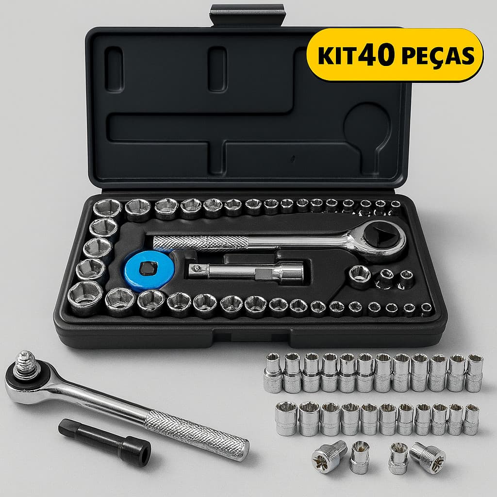 Kit De Ferramentas 40 Peças Jogo De Soquetes Chave Catraca Reversível Com Maleta Jogo Completo