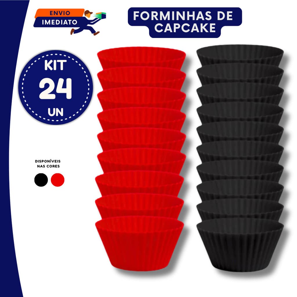 Forminhas de Silicone para Cupcake Antiaderente Reutilizável Preta Vermelha 12 24 36 Unidades