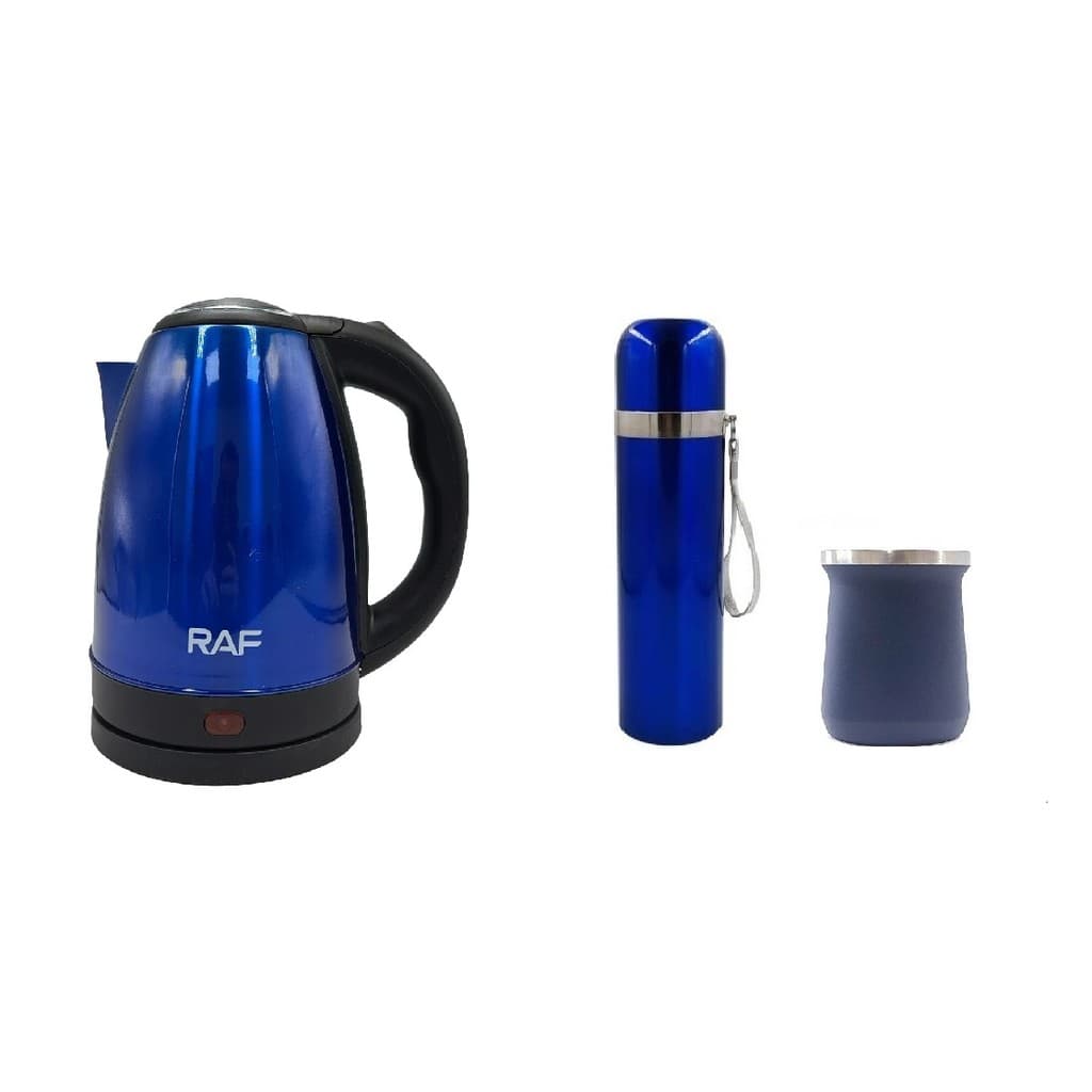 Kit Chimarrão Jarra Elétrica / Cuia / Térmica Inox Azul 220V