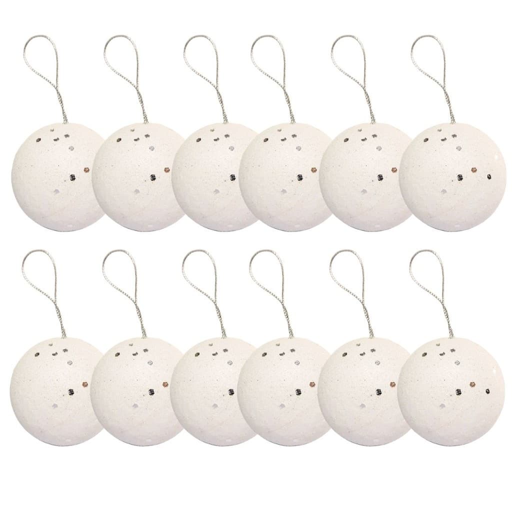 Jogo 12 Bolas de Natal Max Glitter Branco Prime 6cm na Caixa - Magizi