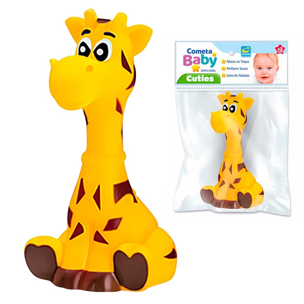 Mordedor Bebê 3 Meses Girafa Brinquedo Sensorial Vinil Macio Animais Bichinhos Da Savana Amarelo