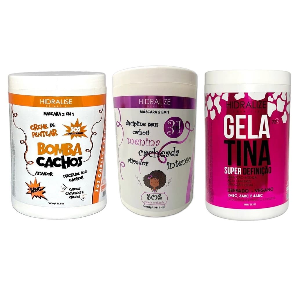 Kit Mega Cachos 3 em 1: Máscara Nutrição Intensa, Bomba de Cachos e Gelatina Definição Perfeita