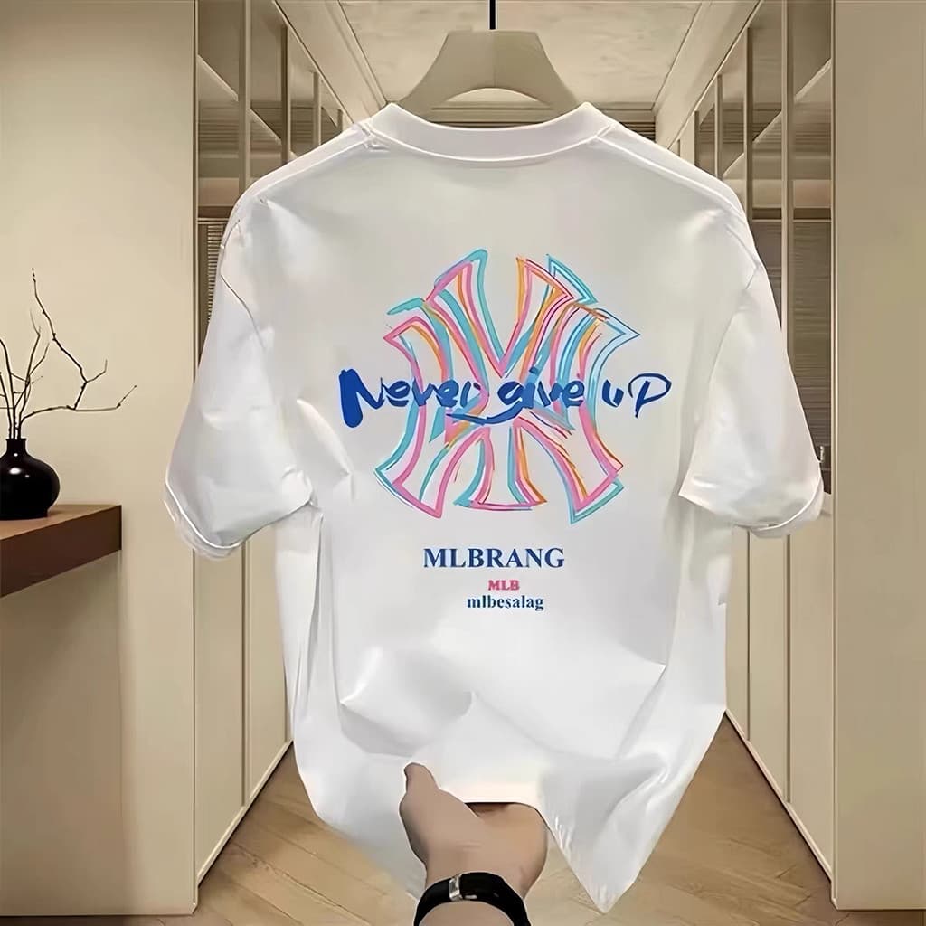BR.Moonlight camiseta unisex oversized streetwear branca símbolo NY colorido Never give up