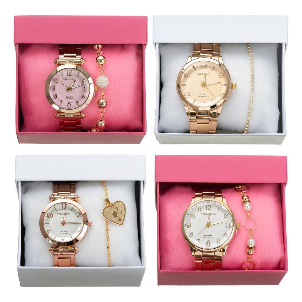 4 Relógio Feminino Pulseira Atacadt Prova Dágua Original Com caixa Para Presente Cores Variadas