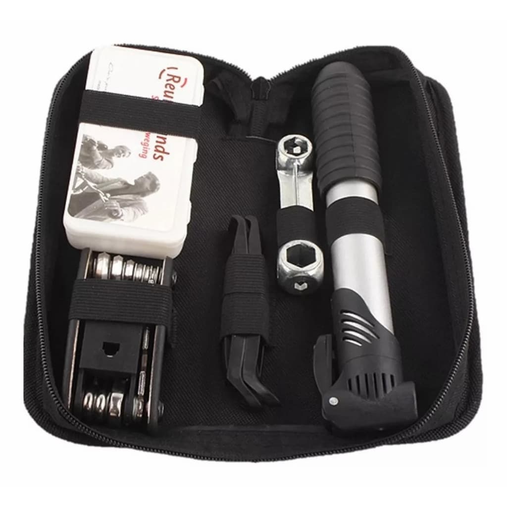 Kit Ferramentas para Bicicleta Chaves, Bomba de Ar, Remendos e Bolsa de Quadro