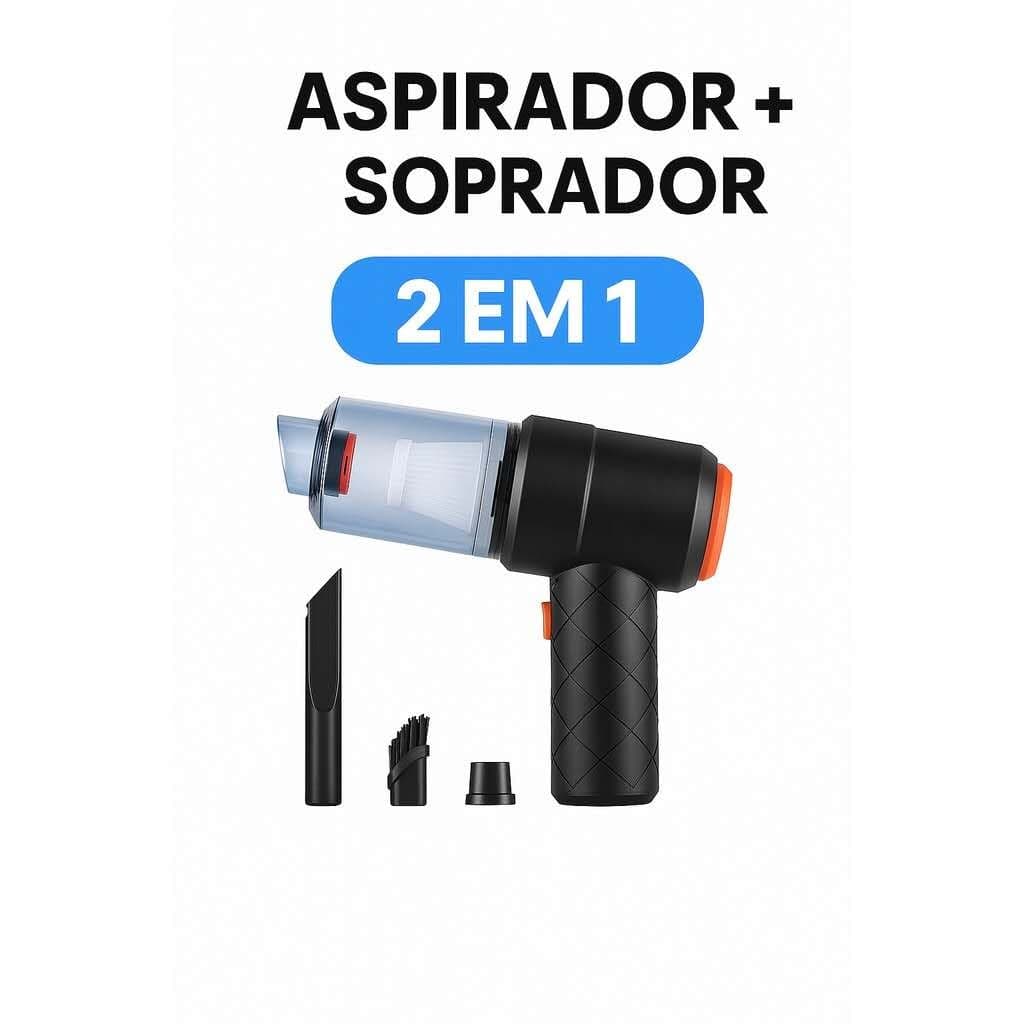 Aspirador/Soprador 2 em 1 Portátil USB Sem Fio 2000mAh – Carro e Casa Linha Premium