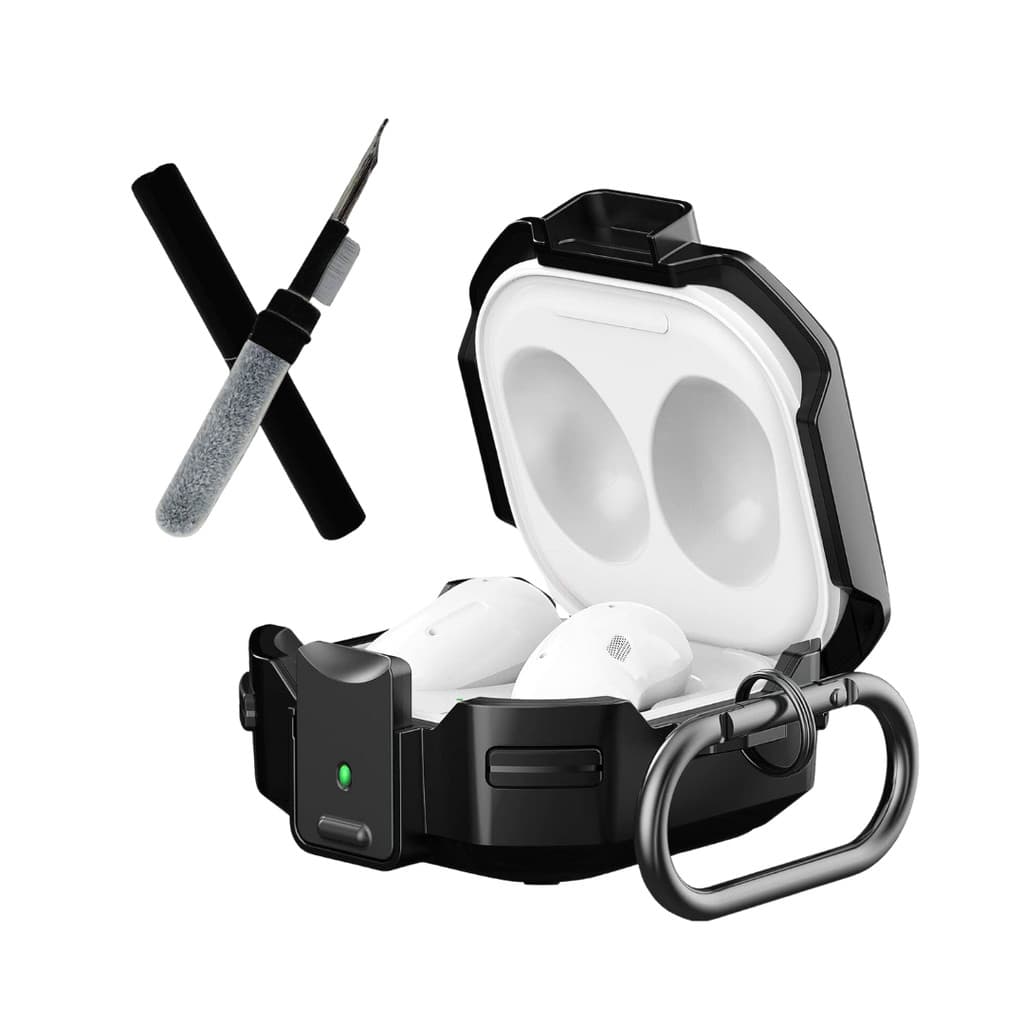Capa com Limpador para Samsung Galaxy Buds 2, Buds Fe, Buds Core, Buds Live, Buds Pro e 2 Pro, Preto