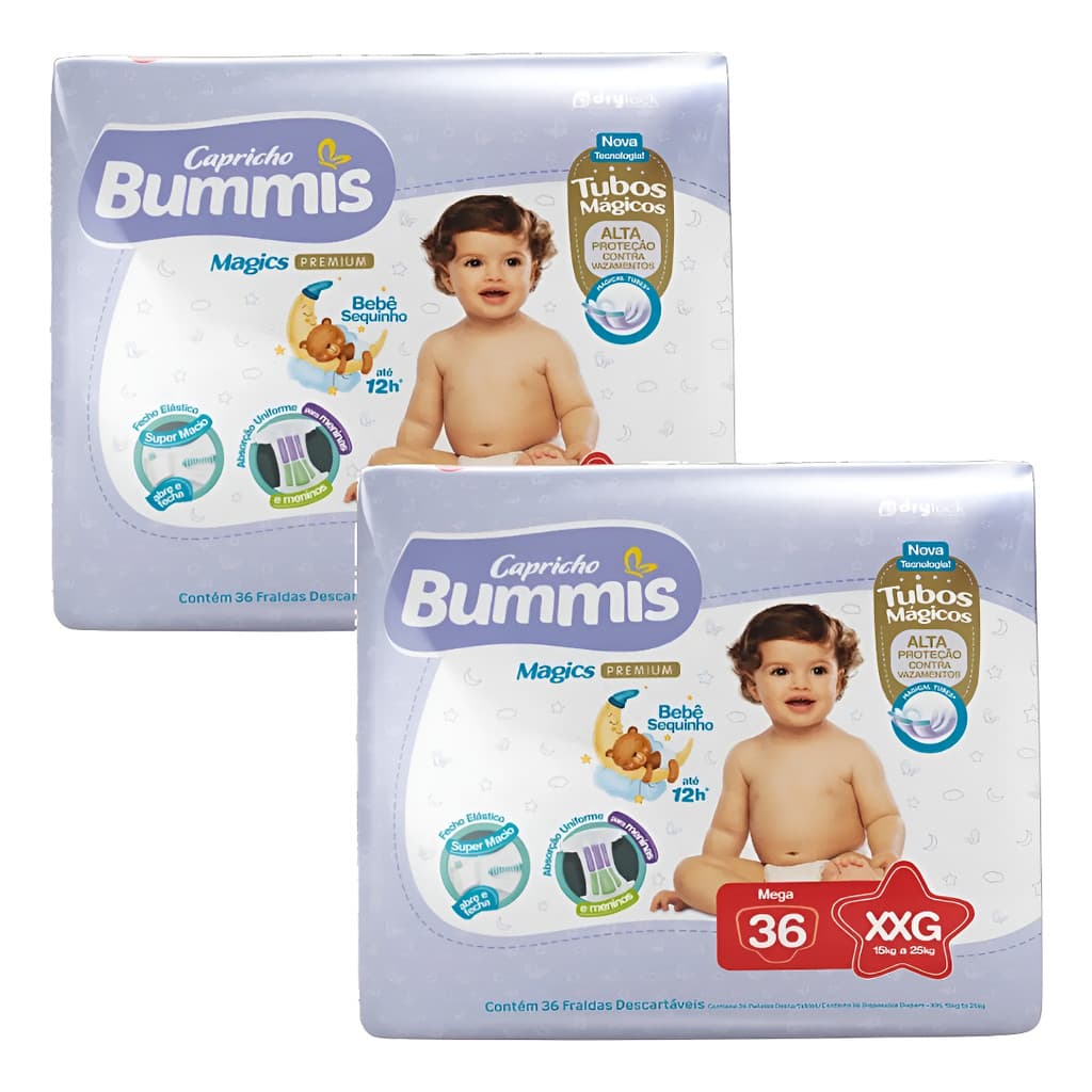 Kit 2 Fraldas Bummis Magics Premium Mega Pacote - Escolha o Tamanho