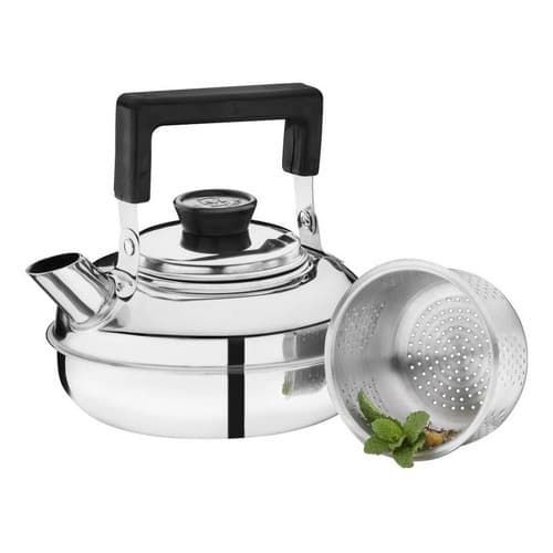 Chaleira Inox 1 Litro Com Infusor Coador Para Chá Alça Articulável
