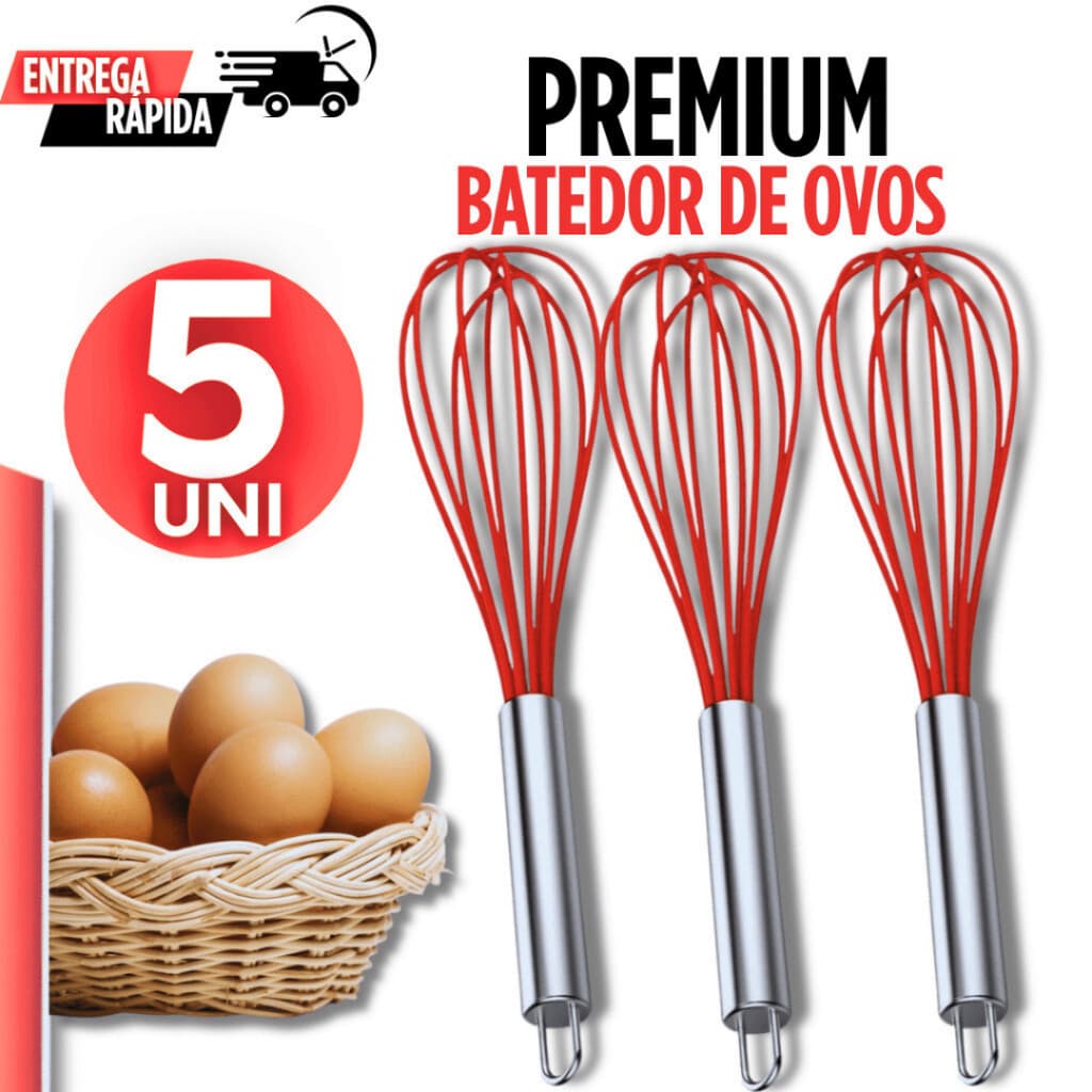 Batedor de Ovos 5 unidades Batedor de Mão Fue de Aço Inox Resistência Durabilidade